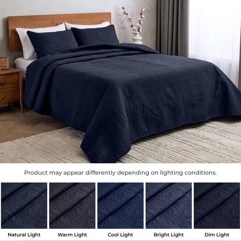 Mellanni King Bedspread Coverlet Set - Bedding Cover with Shams - Ultrasonic Quilting Technology - 3 Piece Oversized Quilt Set - Bedspreads & Coverlets (King, Navy) - Image 3